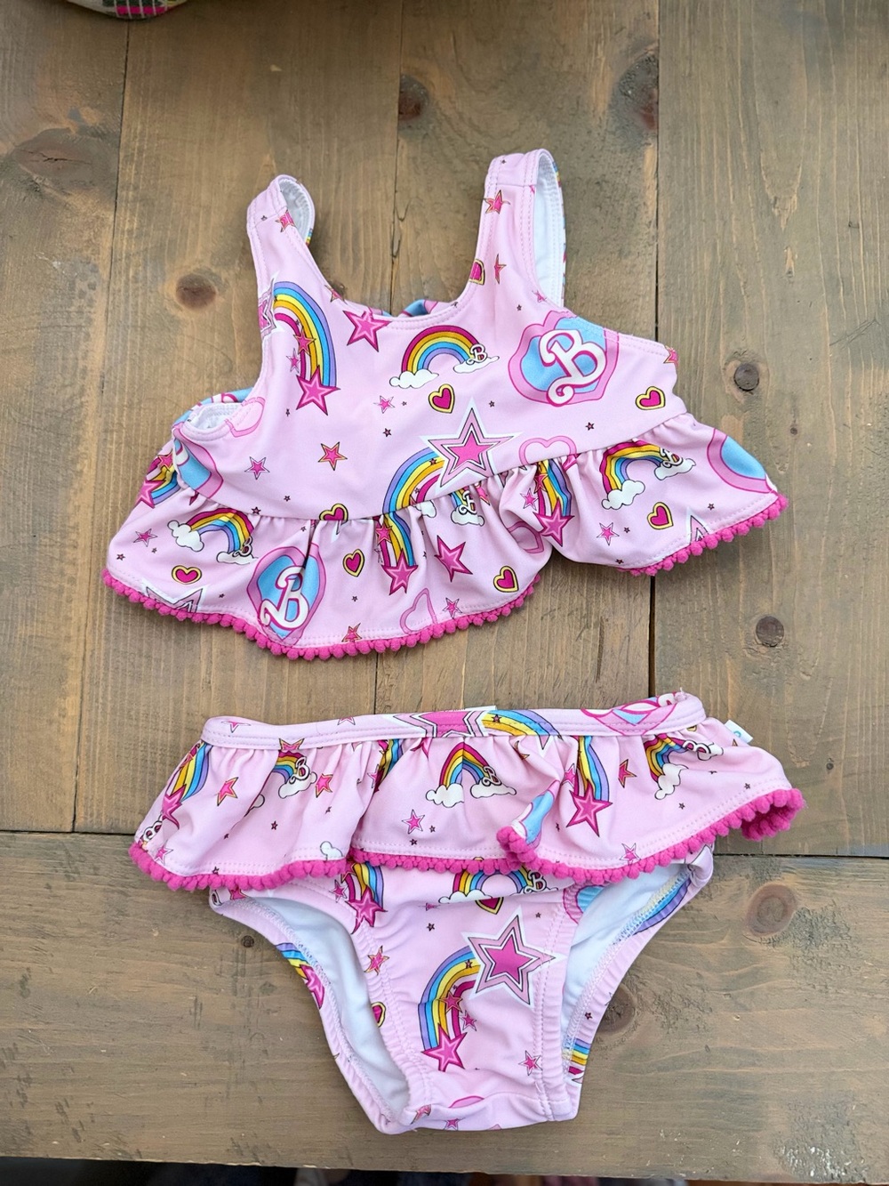 Barbie Posh Peanut Pink Rainbow Ruffled Two-Piece Swim Set